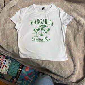 SHEIN White Tee with Green Cocktail Graphic